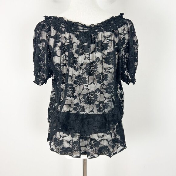 Y2K Black Floral Rose Mesh Top Whimsigoth Fairy See Through Romantic Size 2X Wom - Picture 4 of 5